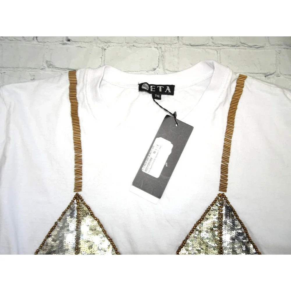 Seta Apparel Women's Bralette T-Shirt, 2XL, White - Picture 2 of 4